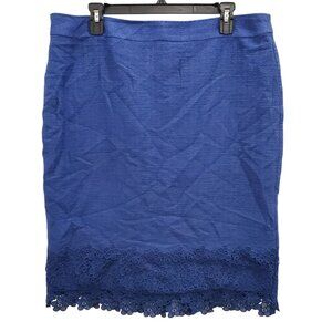 Talbots Blue Cotton Tweed Lace Hem Lined Career Pencil Knee‎ Skirt Plus Size 14